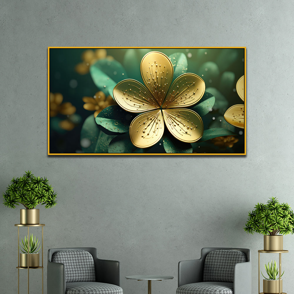Elegant 3d Gold Floral Canvas Painting for Home & Office Décor