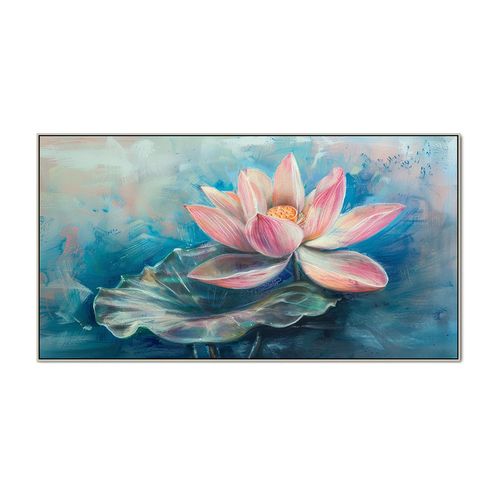 Elegant Floating Framed Abstract Pink Lotus Floral Vastu Canvas Wall Painting