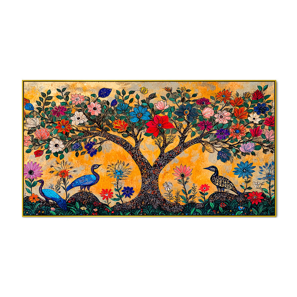 Modern Art Madhubani Big Painting with Floating Framed