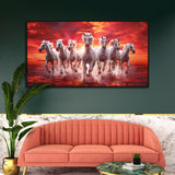 Vastu 7 Running Horses Canvas Wall Painting with Floating Frame