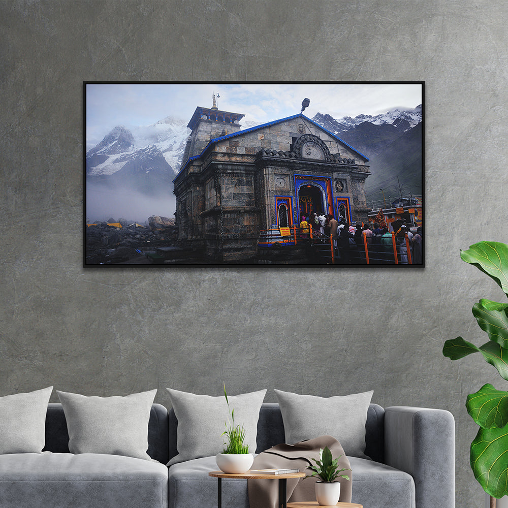 Beautiful Canvas Painting of  Devotional Himalayan Shrine Kedarnath temple