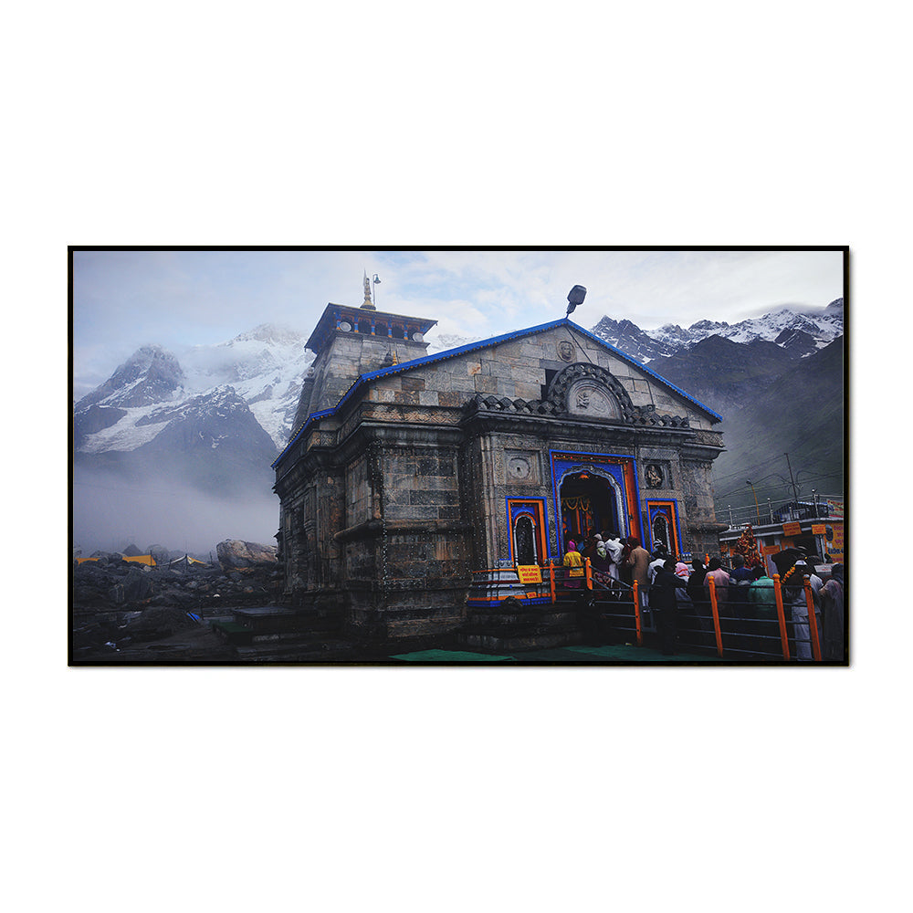 Beautiful Canvas Painting of  Devotional Himalayan Shrine Kedarnath temple