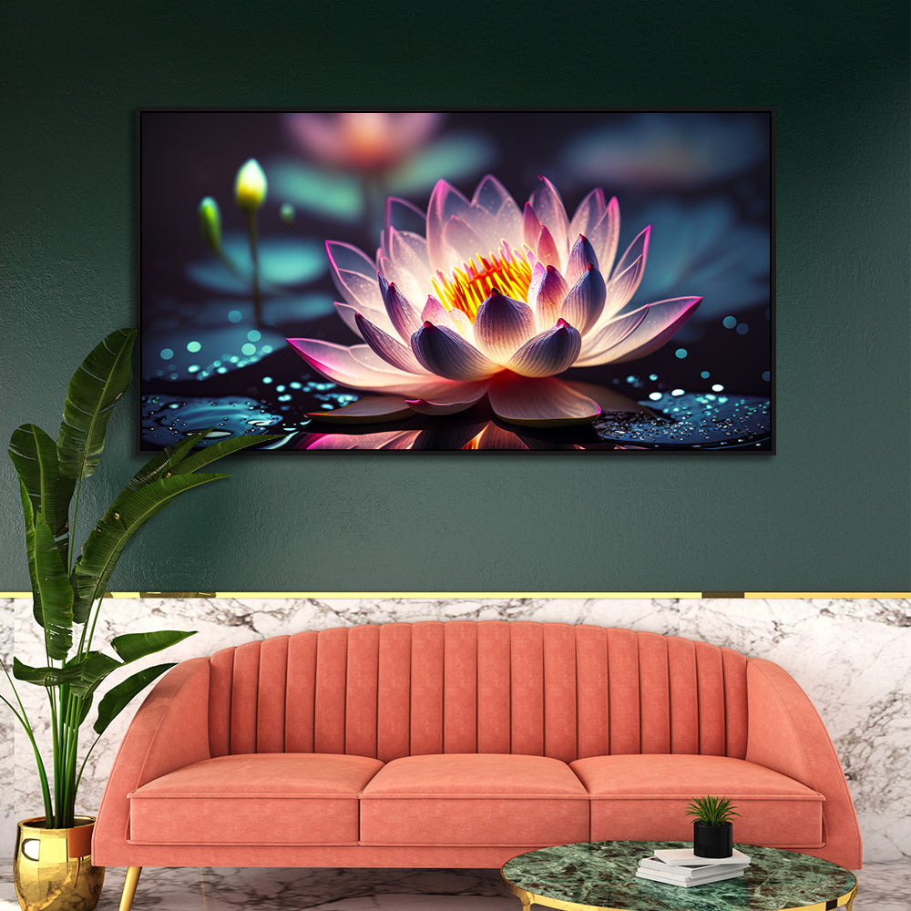 Large Pink Lotus Flower Floating on Water Canvas Wall Painting