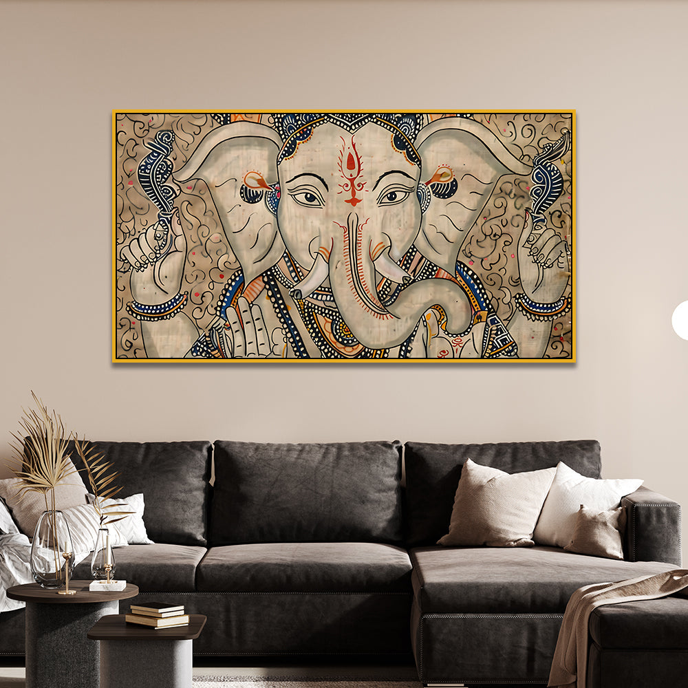 Traditional Lord Ganesha Vintage Traditional Madhubani Canvas Wall Painting