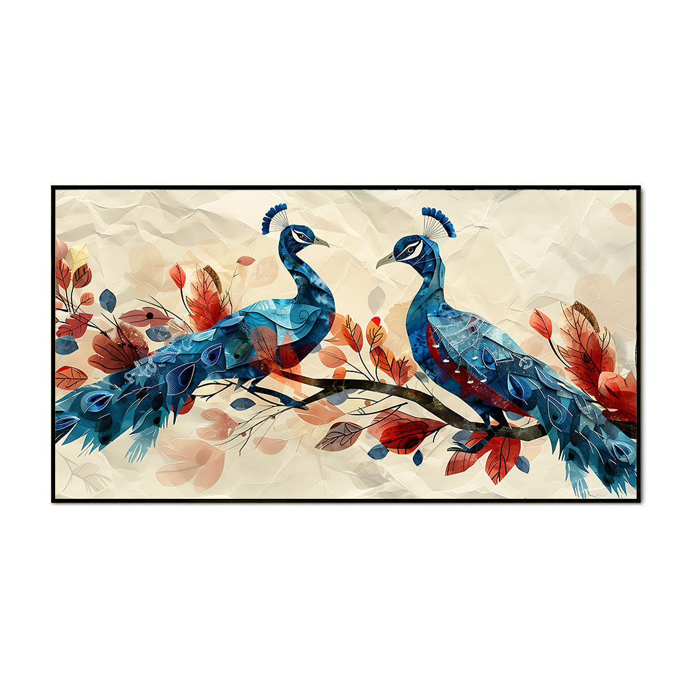 Peacock Pair Vastu Canvas Wall Painting for Home and Office Décor