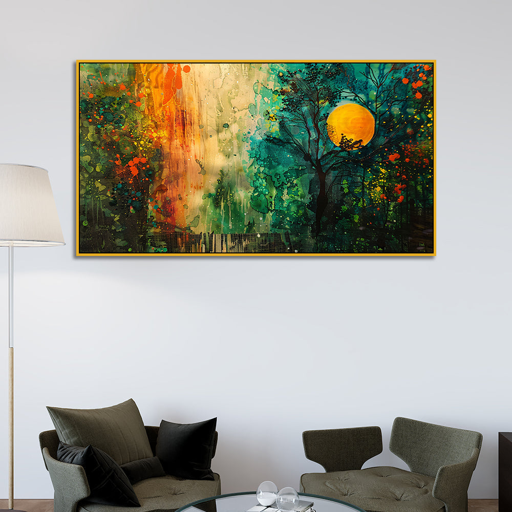 Panoramic Multicolor Nature Canvas Painting with Floating Frame