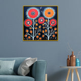 Tribal Bloom Gond Art Floral Canvas Wall Painting
