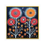 Tribal Bloom Gond Art Floral Canvas Wall Painting