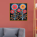 Tribal Bloom Gond Art Floral Canvas Wall Painting