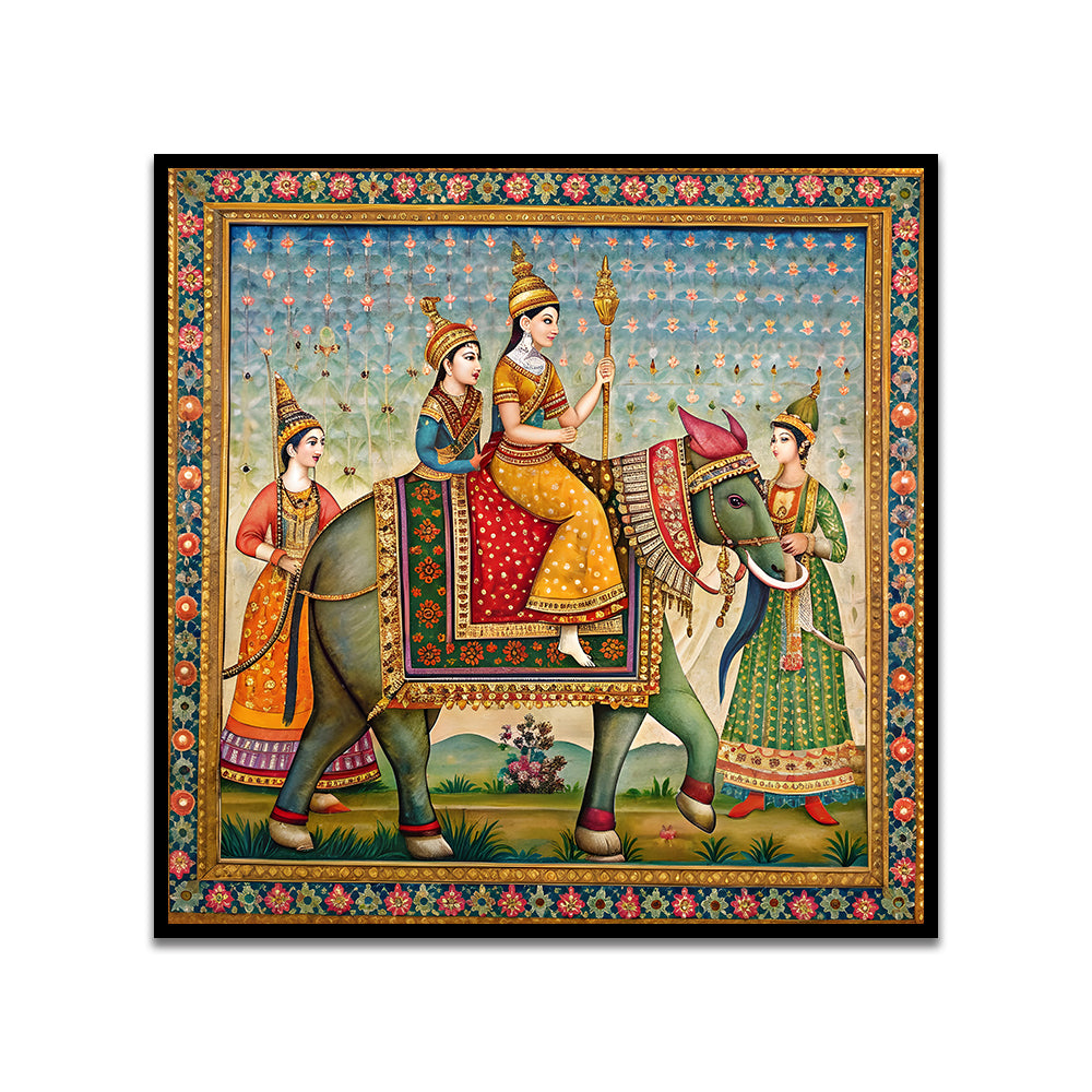 Traditional Indian Elephant Madhubani Canvas Wall Painting