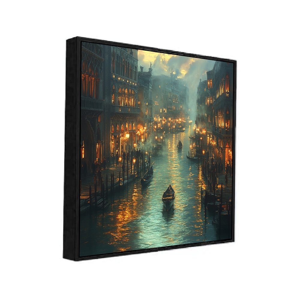 Venetian Night Canal Cityscape Canvas Wall Painting
