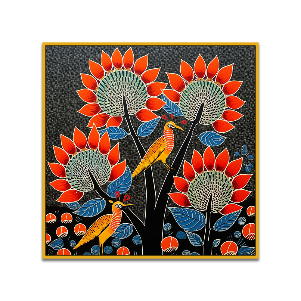 Tribal Folk Art Square Canvas Wall Painting for Home and Office Décor