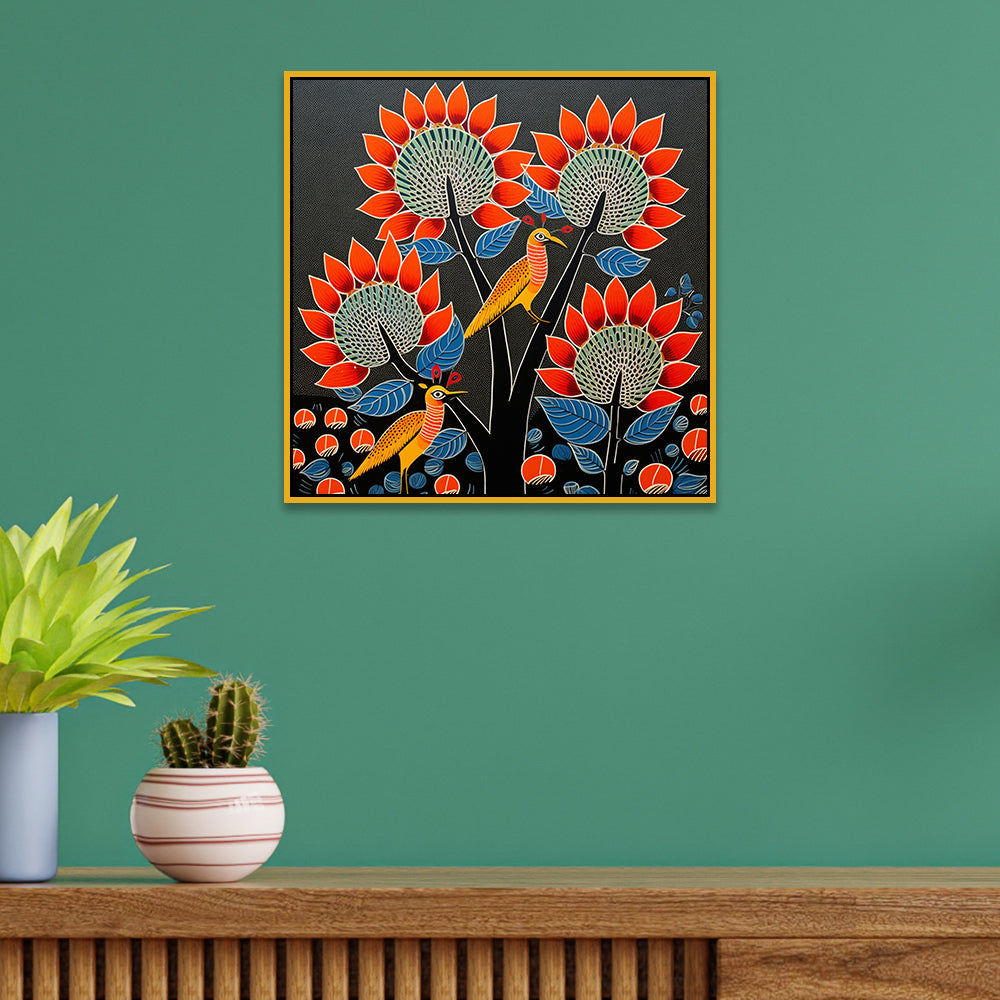 Tribal Folk Art Square Canvas Wall Painting for Home and Office Décor