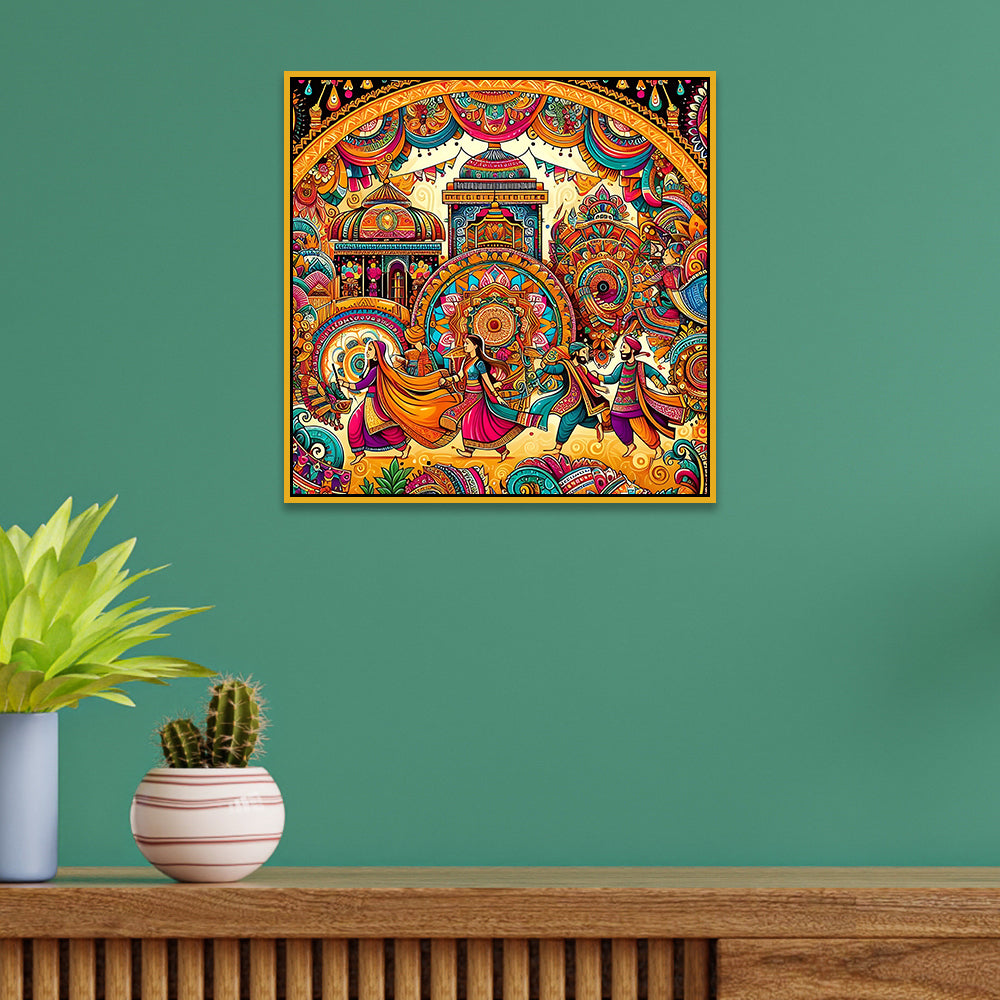 Colorful Indian Folk Art Madhubani Canvas Wall Painting