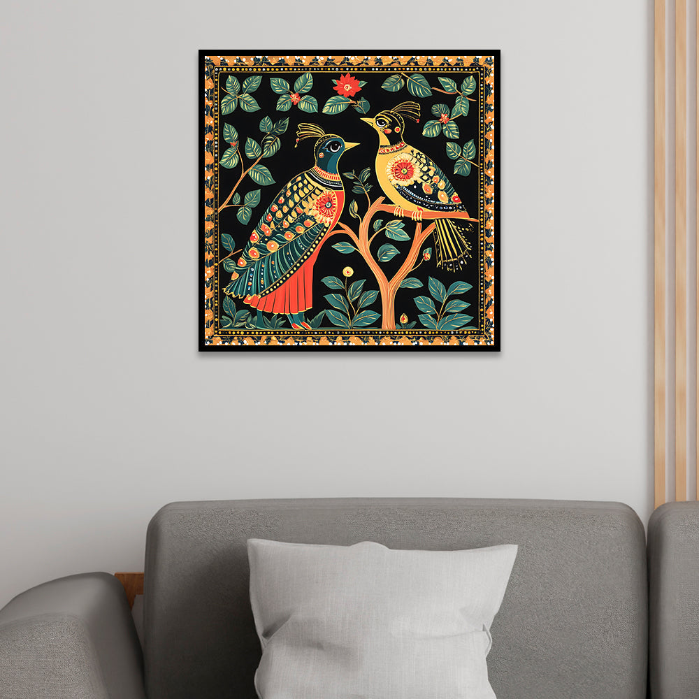 Traditional Indian Folk Art Bird Canvas Wall Painting for Home Décor