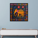 Colorful Indian Elephant Folk Art Canvas Wall Painting with Floating Frame