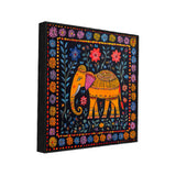 Colorful Indian Elephant Folk Art Canvas Wall Painting with Floating Frame