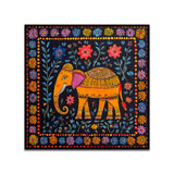 Colorful Indian Elephant Folk Art Canvas Wall Painting with Floating Frame