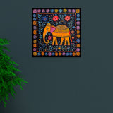 Colorful Indian Elephant Folk Art Canvas Wall Painting with Floating Frame