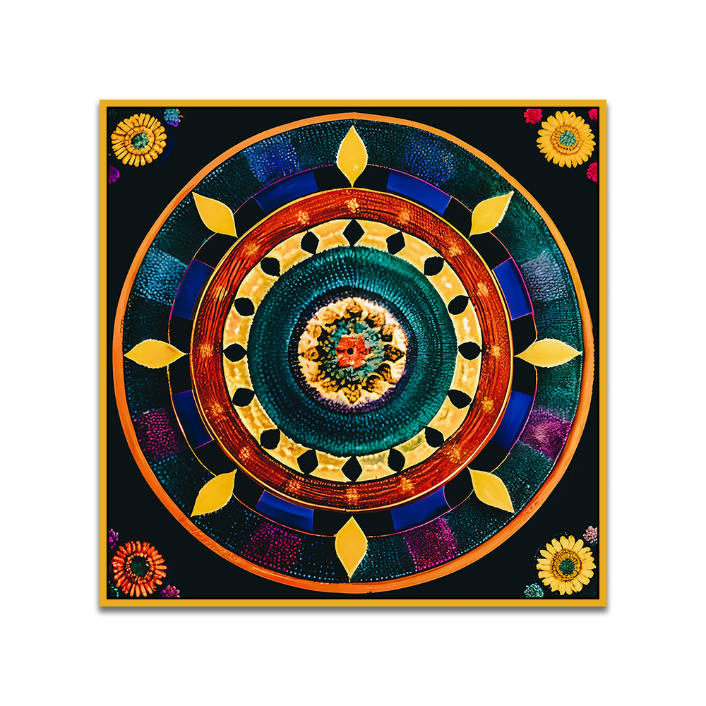 Vibrant Traditional Circular Floral Design Mandala Art Canvas Wall Painting
