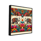 Colorful Indian Traditional Folk Art Elephant & Lotus Canvas Wall Painting