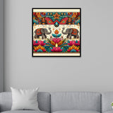 Colorful Indian Traditional Folk Art Elephant & Lotus Canvas Wall Painting