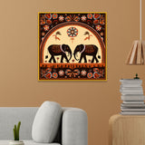 Traditional Twin Elephants Indian Tribal-Inspired Folk Art Canvas Painting