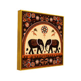 Traditional Twin Elephants Indian Tribal-Inspired Folk Art Canvas Painting