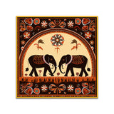 Traditional Twin Elephants Indian Tribal-Inspired Folk Art Canvas Painting