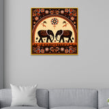 Traditional Twin Elephants Indian Tribal-Inspired Folk Art Canvas Painting