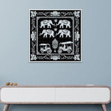 Monochrome Indian Folk Art Canvas Painting with Floating Frame