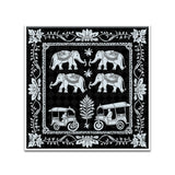 Monochrome Indian Folk Art Canvas Painting with Floating Frame