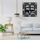 Monochrome Indian Folk Art Canvas Painting with Floating Frame