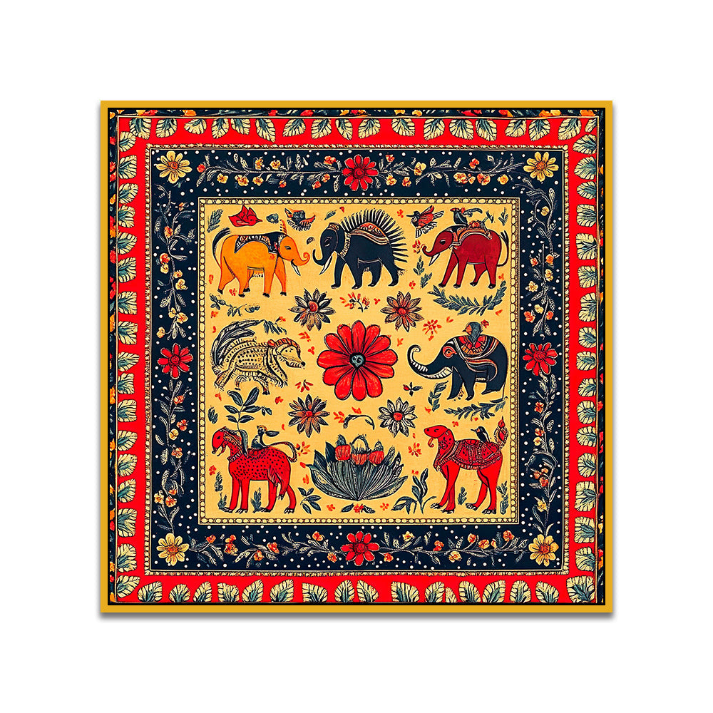 Traditional Madhubani Folk Art Canvas Painting for Home and Office Décor