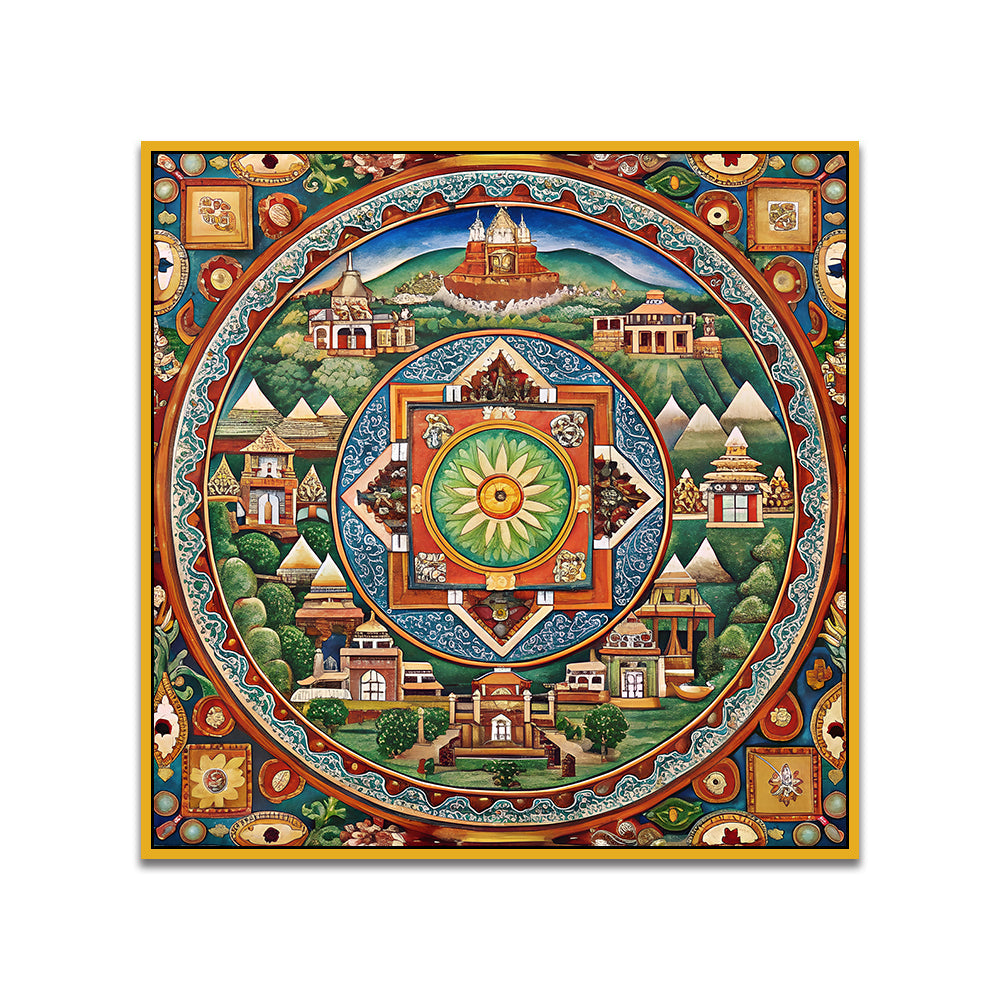 Sacred Mandala Traditional Tibetan Style Spiritual Canvas Wall Painting