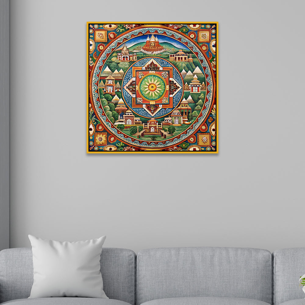 Sacred Mandala Traditional Tibetan Style Spiritual Canvas Wall Painting