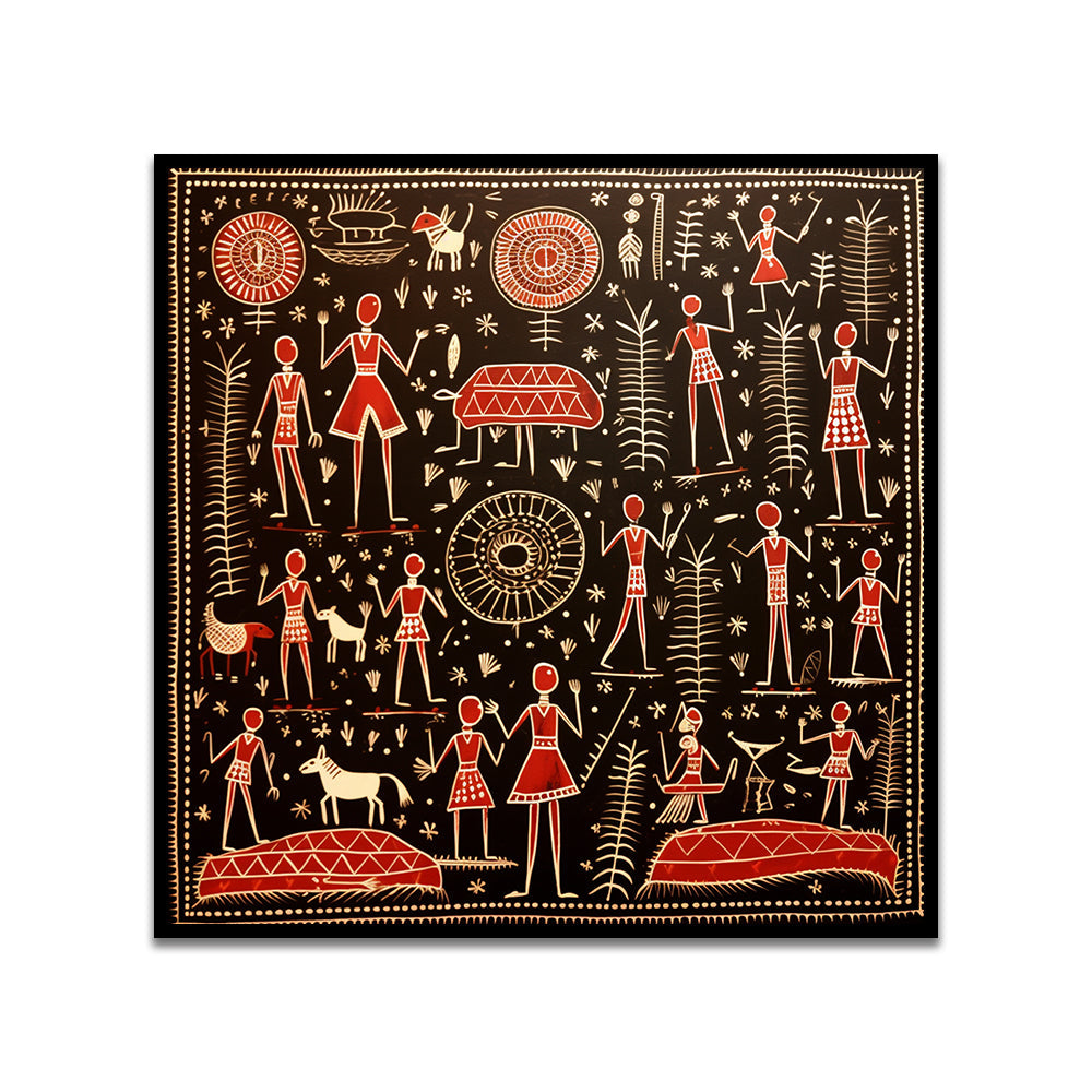 Traditional Warli Tribal Folk Art Canvas Wall Painting