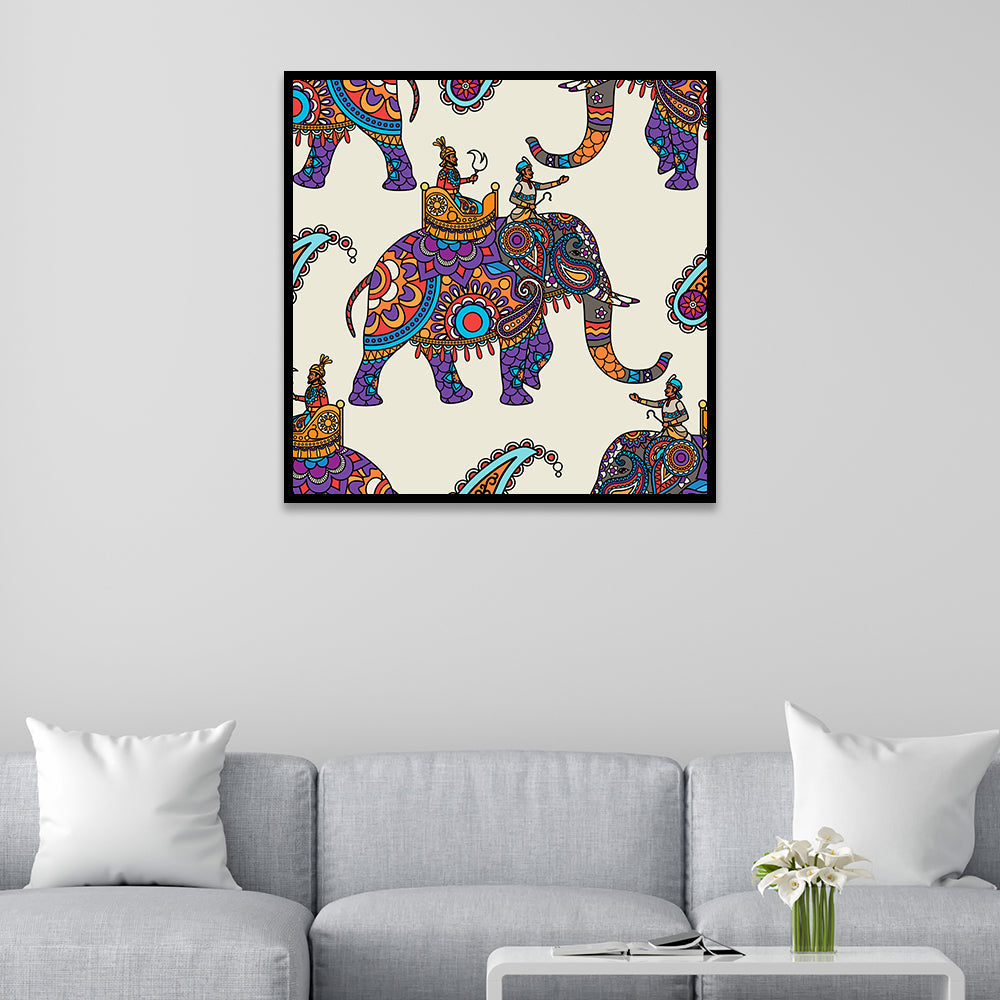 Traditional Indian Folk Art Royal Elephant Canvas Wall Painting