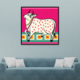 Vibrant Indian Folk Art Traditional Sacred Cow Canvas Wall Painting