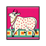 Vibrant Indian Folk Art Traditional Sacred Cow Canvas Wall Painting