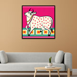 Vibrant Indian Folk Art Traditional Sacred Cow Canvas Wall Painting