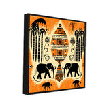 Tribal Elephant Ethnic Village Pot Motif with Nature Elements Canvas Wall Painting