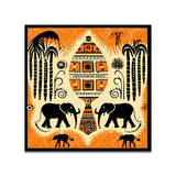 Tribal Elephant Ethnic Village Pot Motif with Nature Elements Canvas Wall Painting