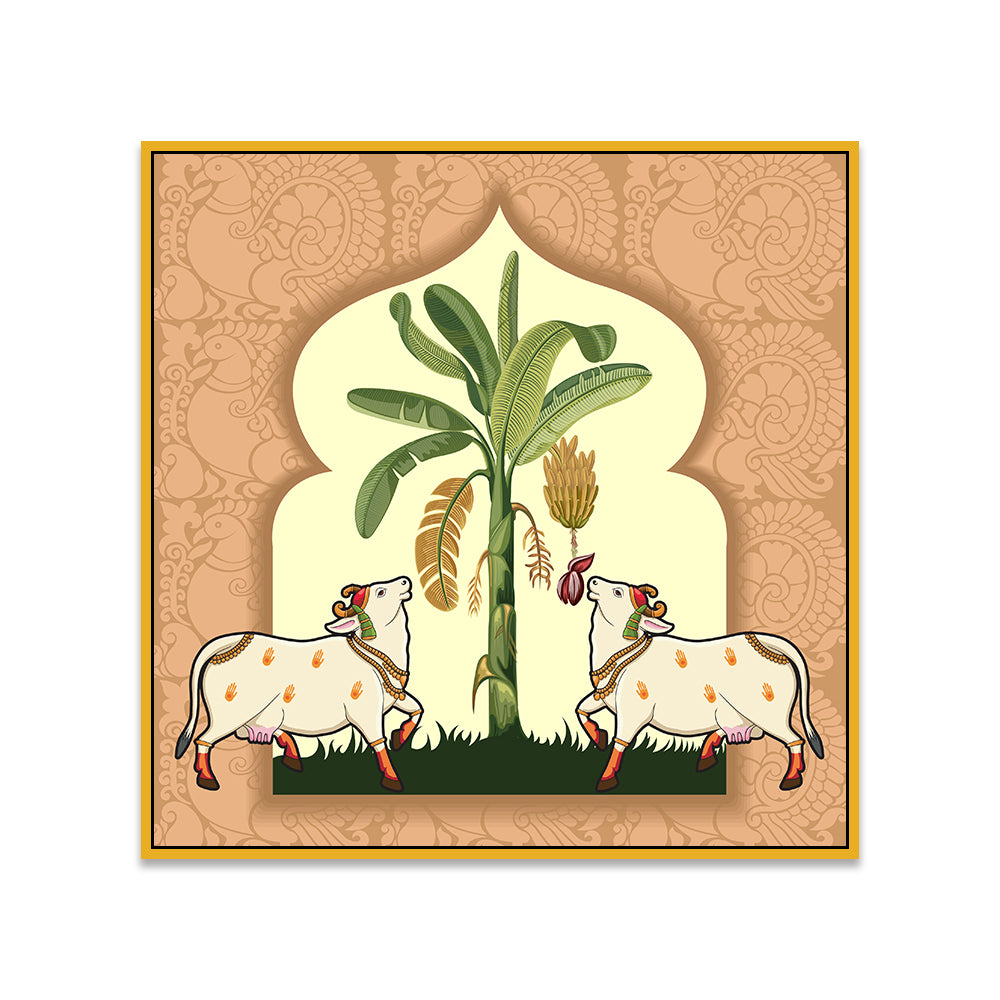 Kamdhenu Cow Vastu Prosperity Pichwai Cotton Canvas Wall Painting
