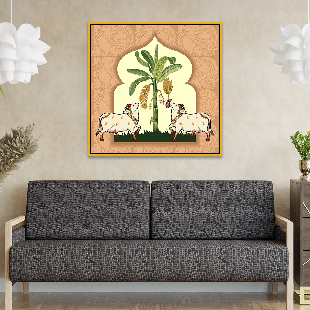 Kamdhenu Cow Vastu Prosperity Pichwai Cotton Canvas Wall Painting