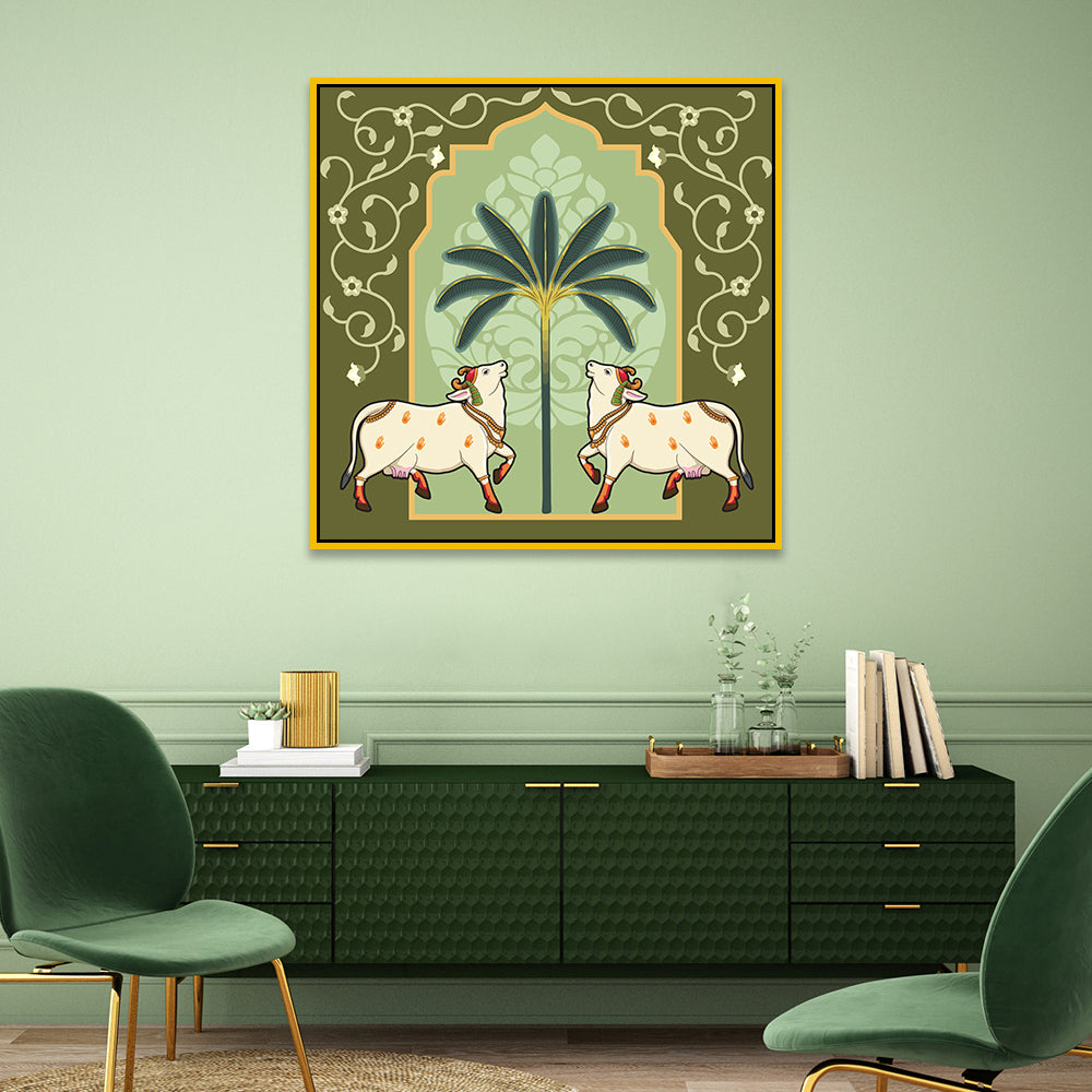 Kamdhenu Cow Vastu Prosperity Cotton Canvas Wall Painting