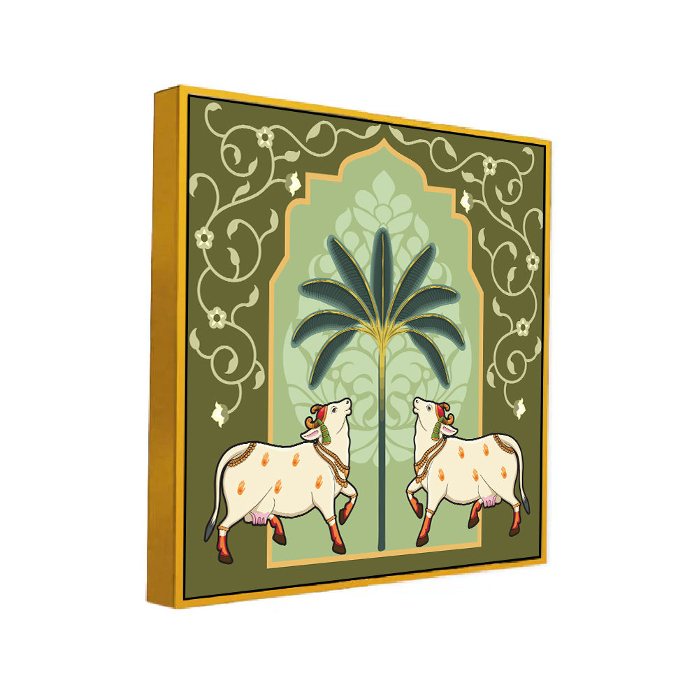 Kamdhenu Cow Vastu Prosperity Cotton Canvas Wall Painting