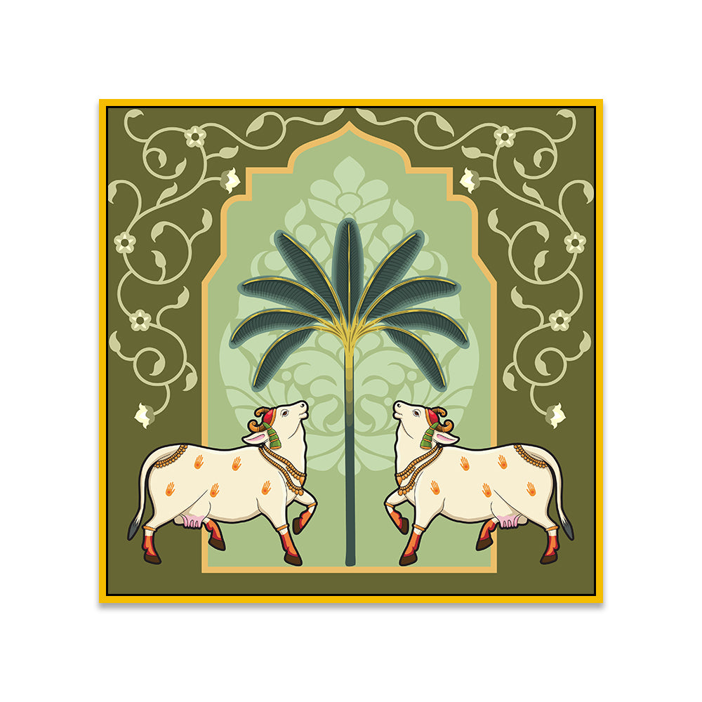 Kamdhenu Cow Vastu Prosperity Cotton Canvas Wall Painting