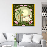 Exquisite Pichwai Canvas Painting with Cow and Lotus Design