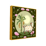 Exquisite Pichwai Canvas Painting with Cow and Lotus Design